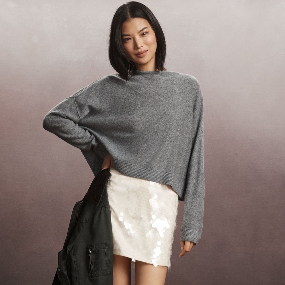 small Anthropologie pilcro Alani 100% cashmere mock neck sweater gray